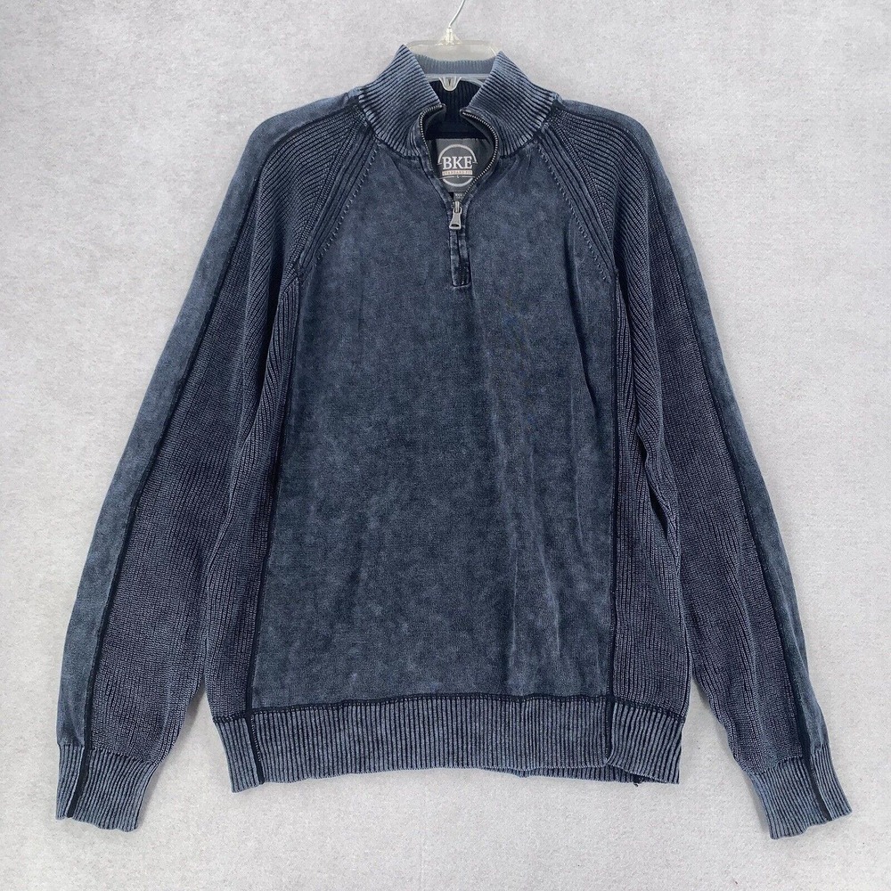 BKE Buckle Dark Gray Blue 1/4 Zip Standard‎ Fit Pullover Sweater Mens XL